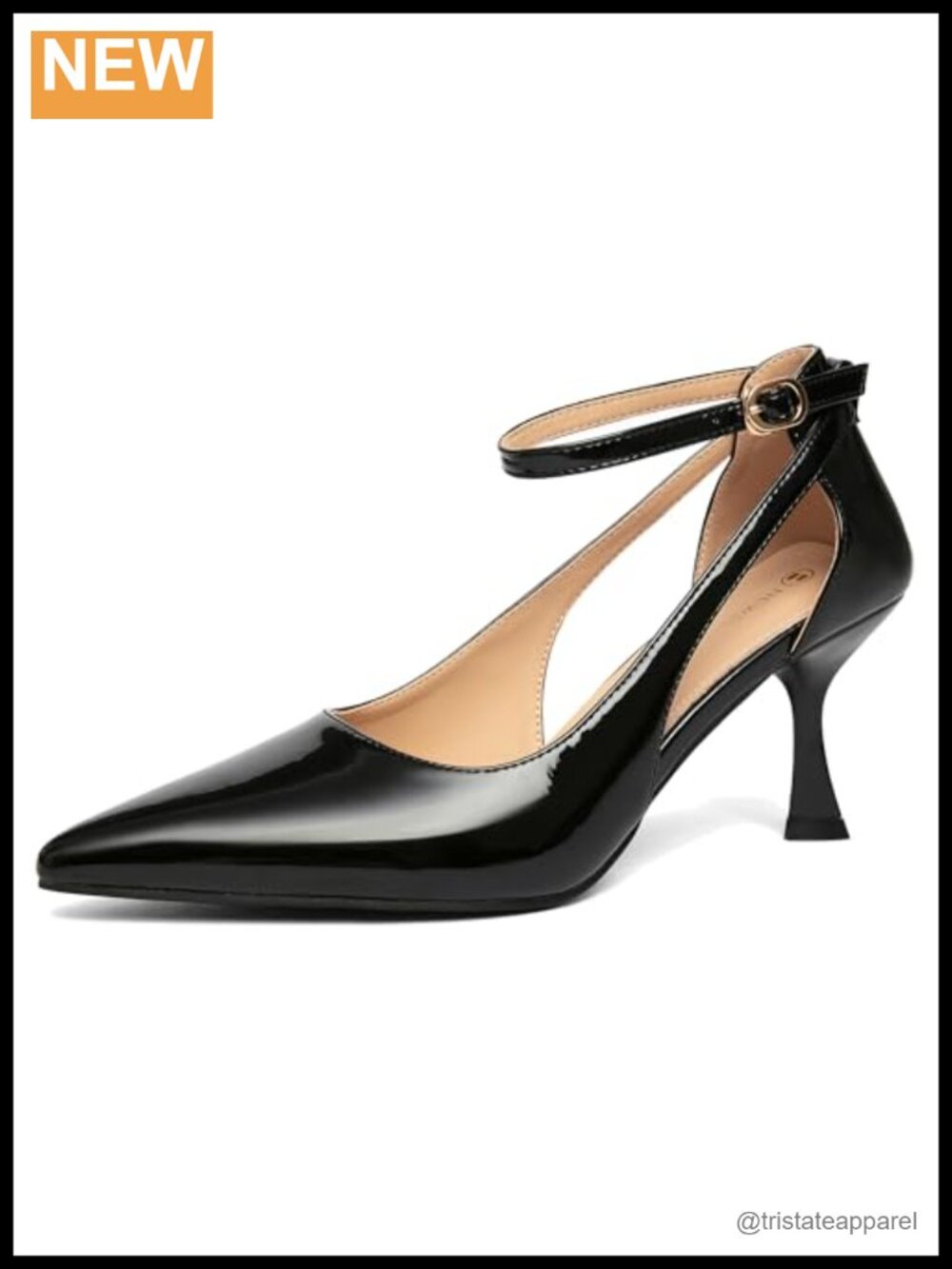 Patent Leather Pointed Toe Kitten Heel Pumps Buckle Strap Wedding Shoes